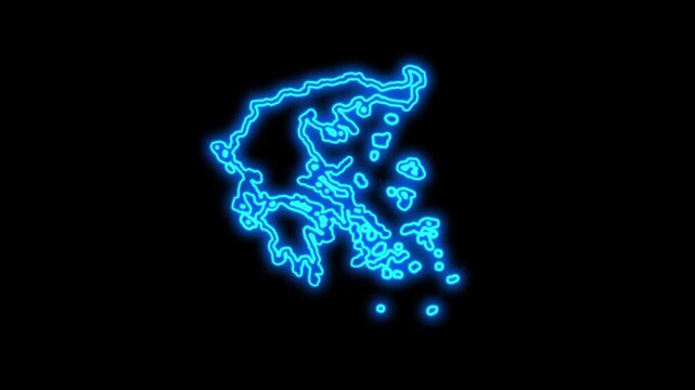 Greece Country Map Neon Lights, Abstract Greece Neon Lights Map Opener Suitable for Politics, Elections, Travel, News and Sports Events and Presentations