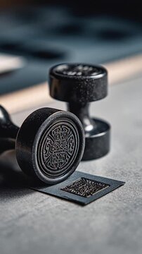 Black rubber stamp and ink pad.