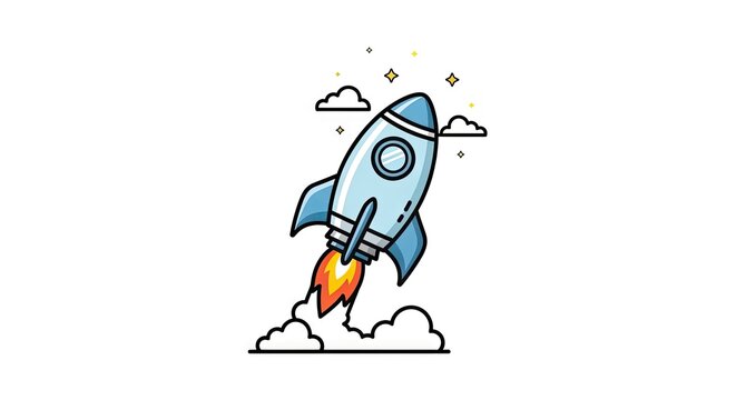 Cartoon rocket ship taking off against a white background concept vector