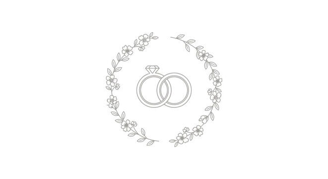 Wedding Rings with Floral Wreath Design.