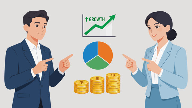 Business growth chart with two people