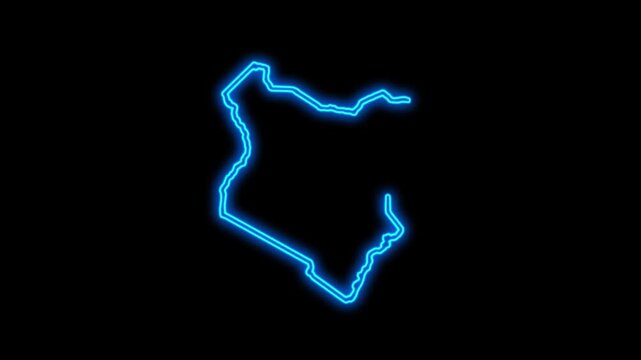 Kenya Country Map Neon Lights, Abstract Kenya Neon Lights Map Opener Suitable for Politics, Elections, Travel, News and Sports Events and Presentations