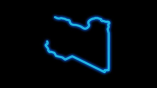Libya Country Map Neon Lights, Abstract Libya Neon Lights Map Opener Suitable for Politics, Elections, Travel, News and Sports Events and Presentations