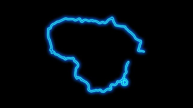Lithuania Country Map Neon Lights, Abstract Lithuania Neon Lights Map Opener Suitable for Politics, Elections, Travel, News and Sports Events and Presentations
