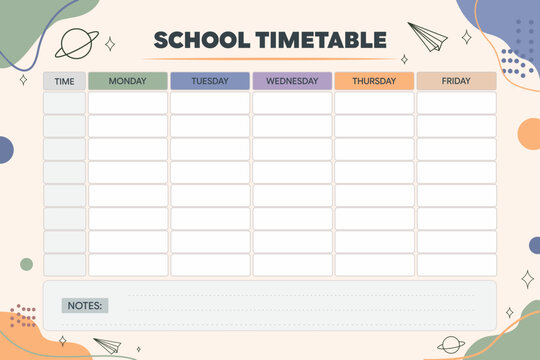 Modern school timetable design for school students.