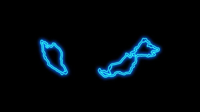 Malaysia Country Map Neon Lights, Abstract Malaysia Neon Lights Map Opener Suitable for Politics, Elections, Travel, News and Sports Events and Presentations