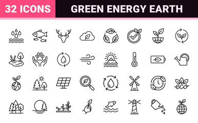 Fototapeta premium Environmental ecology and sustainability line icons