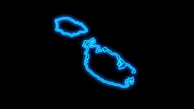 Malta Country Map Neon Lights, Abstract Malta Neon Lights Map Opener Suitable for Politics, Elections, Travel, News and Sports Events and Presentations