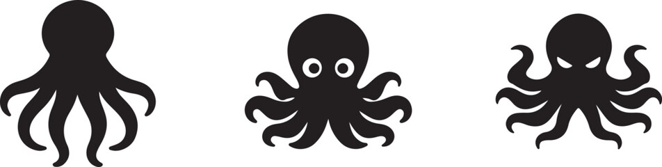 Octopus black silhouette icon with detailed tentacles, clean vector isolated design. © IconNest