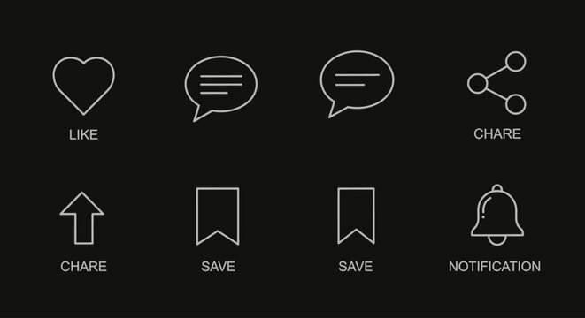 Social media icons and symbols.