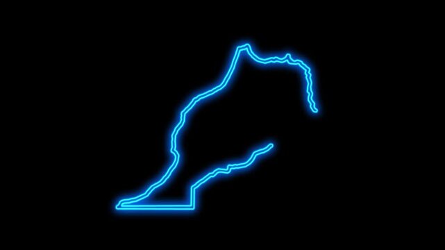 Morocco Country Map Neon Lights, Abstract Morocco Neon Lights Map Opener Suitable for Politics, Elections, Travel, News and Sports Events and Presentations