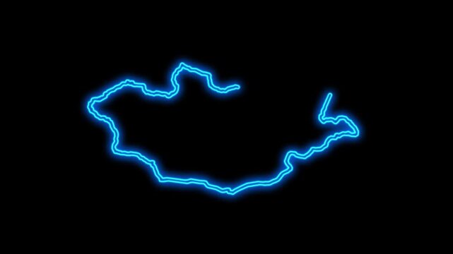 Mongolia Country Map Neon Lights, Abstract Mongolia Neon Lights Map Opener Suitable for Politics, Elections, Travel, News and Sports Events and Presentations