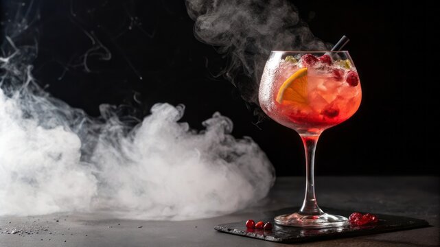 Refreshing Red Cocktail with Utterly Enigmatic Smoke Effect in Stylish Glass Vessel