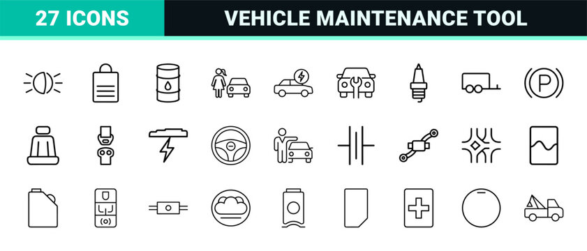 Automotive service and car maintenance outline icons set