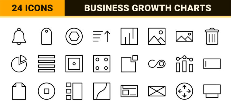 Minimalist business analytics and data chart outline icon grid