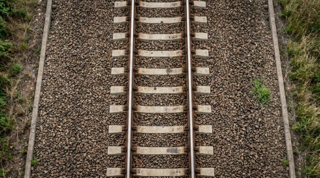 Railway Tracks Journey Train Line Through Rural Landscape with Top View.