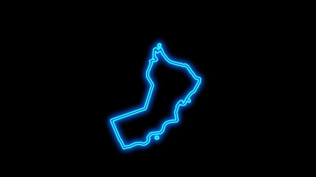 Oman Country Map Neon Lights, Abstract Oman Neon Lights Map Opener Suitable for Politics, Elections, Travel, News and Sports Events and Presentations