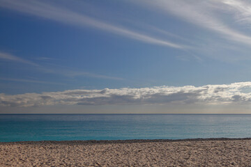 Fototapeta premium On shores of Mediterranean Sea on January day. Nice, France