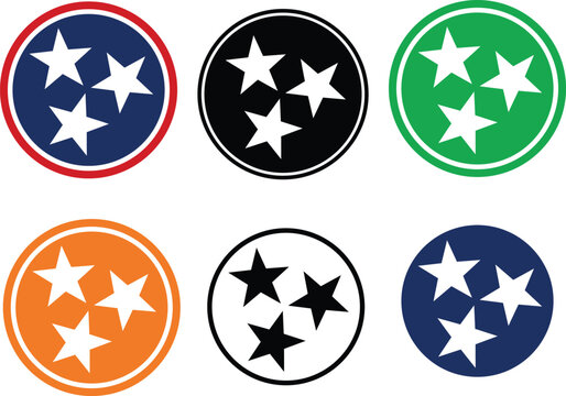 Tennessee tri star icon. Tennessee Tri-Star variation sign. flat style.