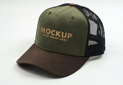 Trucker Hat Mockup &ndash; Olive Green Cap Front View
