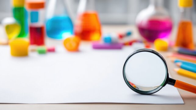 Explore Science With a Colorful Chemistry Set and Magnifying Glass Set Against a Clean Background for Curious Minds