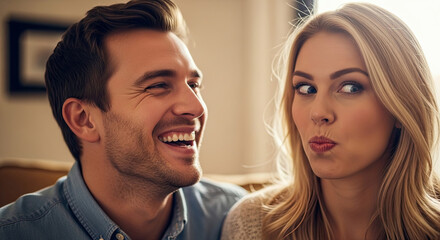 Fototapeta premium Partner laughing at silly face