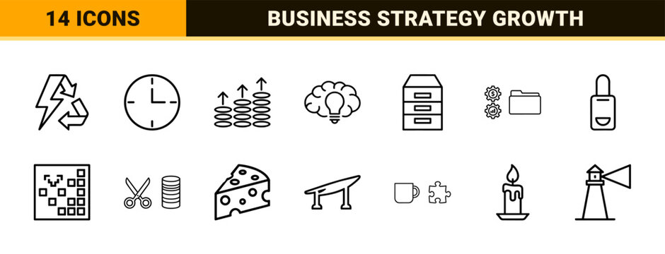 Corporate and business management outline icon set.