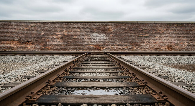 Rail tracks ending at brick wall