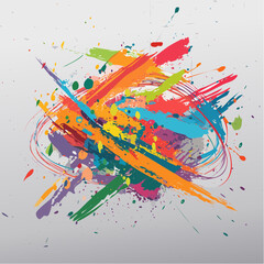 Fototapeta premium Explosion of vibrant abstract paint splatters and brush strokes in a chaotic artistic design