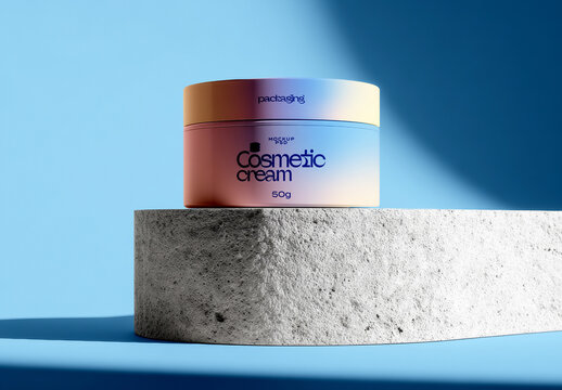 Cosmetic Cream Jar on Concrete Podium Mockup