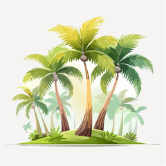 Obraz premium Tropical paradise with lush green palm trees on a small island in a serene setting