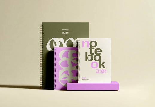 Spiral Notebooks Arranged on Platform Mockup