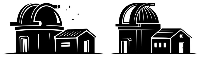 Astronomical observatory domes and scientific research building silhouettes in vector style © Camel