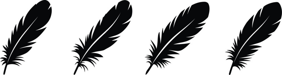 Fototapeta premium Thanksgiving feather icon silhouette icon vector set featuring decorative feather shapes in black style for holiday themes festive design and seasonal graphics