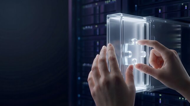 Cyber security and data integration concept in modern server room