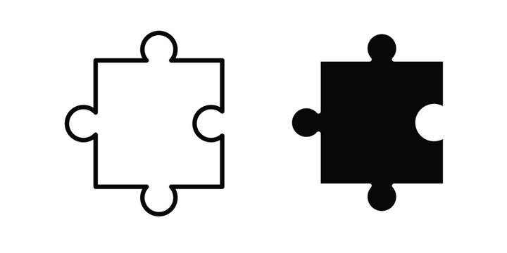 Puzzle icon. Flat and outline icons. Black icons