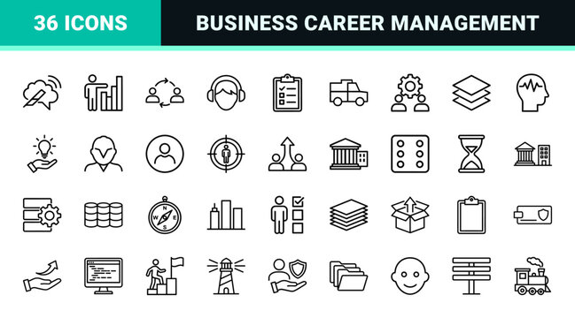 Career path and business management outline icons