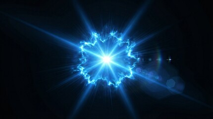 Obraz premium Intense blue circular light flare radiates brilliant energy waves outward while glowing against a dark cosmic void background texture effect