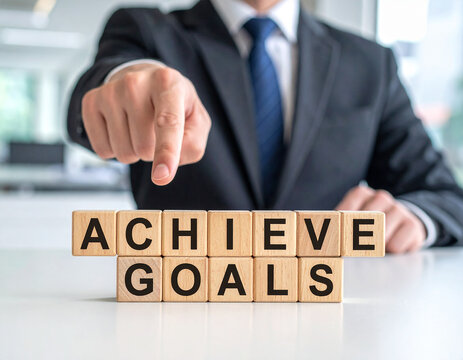 Achieve Goals - Geschäftsmann zeigt auf den Text "Achieve Goals"
