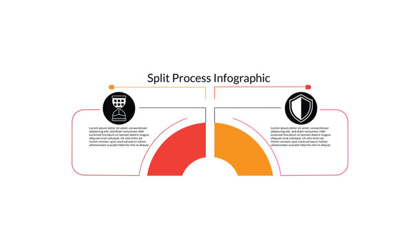 Split Process Infographic Template with Hourglass and Placeholder Text for Business or Educational Use