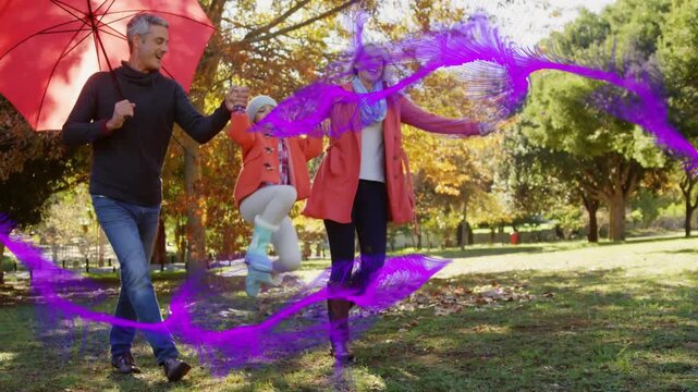 Composite image of american flag against floating over composite background