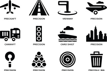 Fototapeta premium Set of various logistics transportation city infrastructure and industrial equipment icons for professional project interface navigation