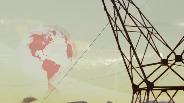Animation of globe and arrows over pylons