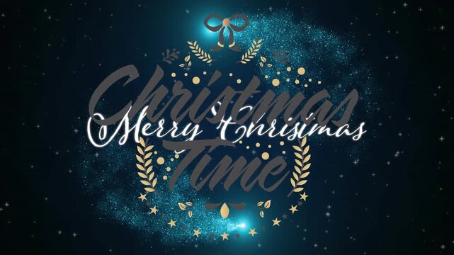Animation of christmas time text banner over blue shooting stars against black background
