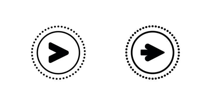 Next and back arrows with dotted circle border round icons set for navigation interface design elements