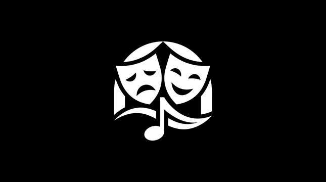 Theatre Masks with Music Note on Black Background