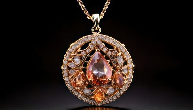Exquisite Gold Pendant Necklace with Gemstones and Diamond Accents.
