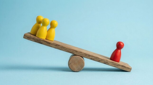 Unequal balance conceptual representation of majority versus minority or strength versus weakness