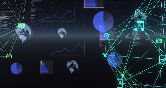 Central light band pulsing, turquoise mesh expanding and connecting nodes visualizing network