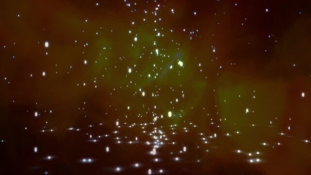 Lights appearing, descending forming vertical stream pulsing over glossy plane, tech for designers